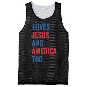 Retro Loves Jesus and America Too God Christian 4th of July Mesh Reversible Basketball Jersey Tank