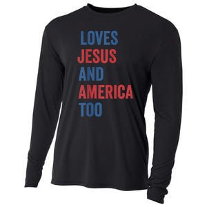 Retro Loves Jesus and America Too God Christian 4th of July Cooling Performance Long Sleeve Crew