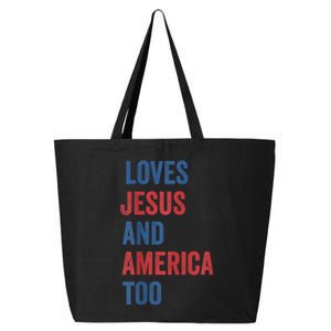 Retro Loves Jesus and America Too God Christian 4th of July 25L Jumbo Tote