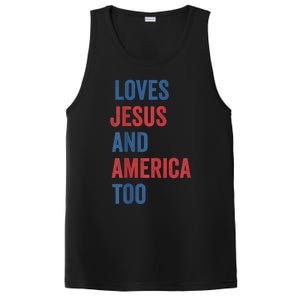 Retro Loves Jesus and America Too God Christian 4th of July PosiCharge Competitor Tank