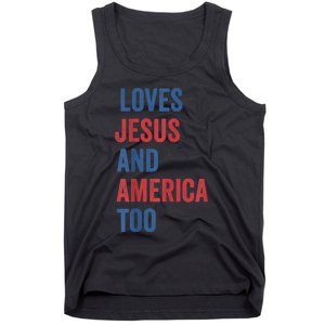 Retro Loves Jesus and America Too God Christian 4th of July Tank Top