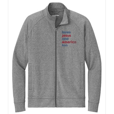 Retro Loves Jesus And America Too God Christian 4th Of July Stretch Full-Zip Cadet Jacket