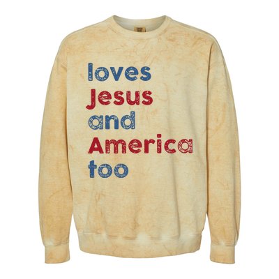 Retro Loves Jesus And America Too God Christian 4th Of July Colorblast Crewneck Sweatshirt