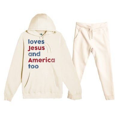 Retro Loves Jesus And America Too God Christian 4th Of July Premium Hooded Sweatsuit Set