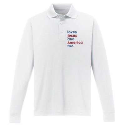 Retro Loves Jesus And America Too God Christian 4th Of July Performance Long Sleeve Polo