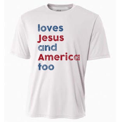 Retro Loves Jesus And America Too God Christian 4th Of July Cooling Performance Crew T-Shirt