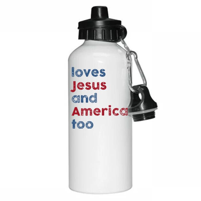 Retro Loves Jesus And America Too God Christian 4th Of July Aluminum Water Bottle 