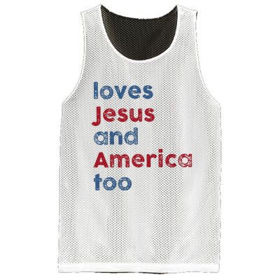 Retro Loves Jesus And America Too God Christian 4th Of July Mesh Reversible Basketball Jersey Tank