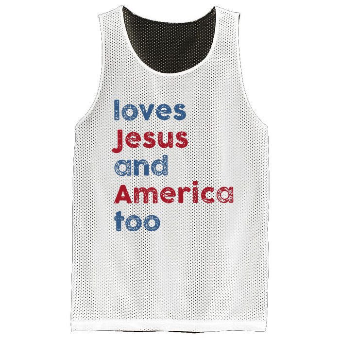 Retro Loves Jesus And America Too God Christian 4th Of July Mesh Reversible Basketball Jersey Tank