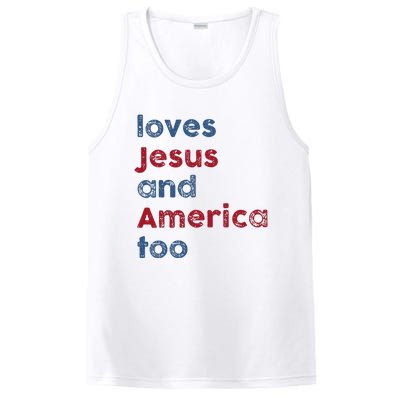 Retro Loves Jesus And America Too God Christian 4th Of July PosiCharge Competitor Tank