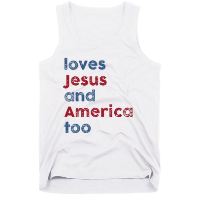 Retro Loves Jesus And America Too God Christian 4th Of July Tank Top