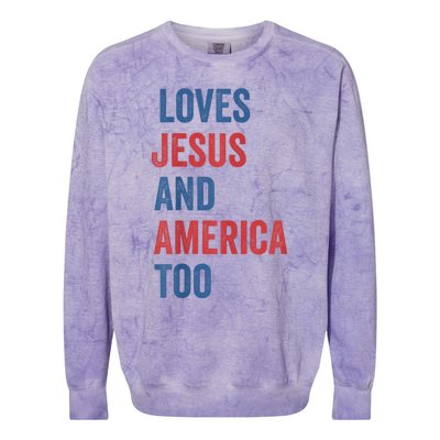 Retro Loves Jesus and America Too God Christian 4th of July Colorblast Crewneck Sweatshirt