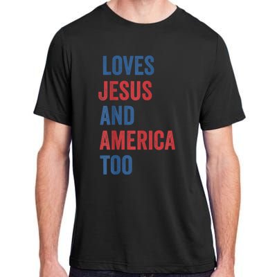 Retro Loves Jesus and America Too God Christian 4th of July Adult ChromaSoft Performance T-Shirt