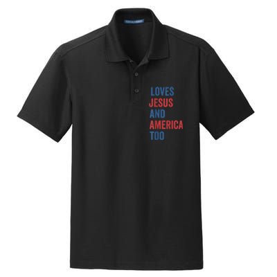 Retro Loves Jesus and America Too God Christian 4th of July Dry Zone Grid Polo