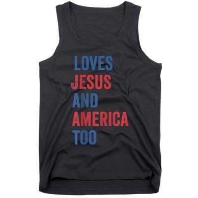 Retro Loves Jesus and America Too God Christian 4th of July Tank Top