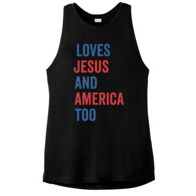 Retro Loves Jesus And America Too God Christian 4th Of July Ladies PosiCharge Tri-Blend Wicking Tank