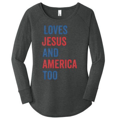 Retro Loves Jesus And America Too God Christian 4th Of July Women's Perfect Tri Tunic Long Sleeve Shirt