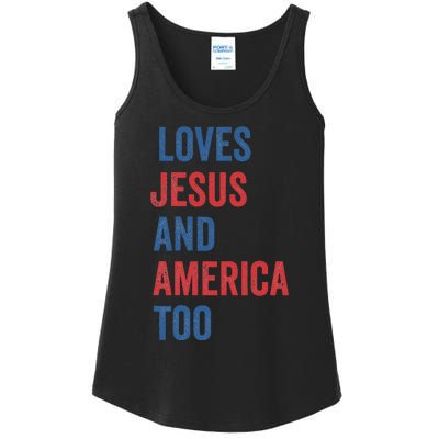 Retro Loves Jesus And America Too God Christian 4th Of July Ladies Essential Tank