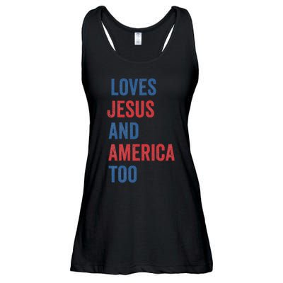 Retro Loves Jesus And America Too God Christian 4th Of July Ladies Essential Flowy Tank