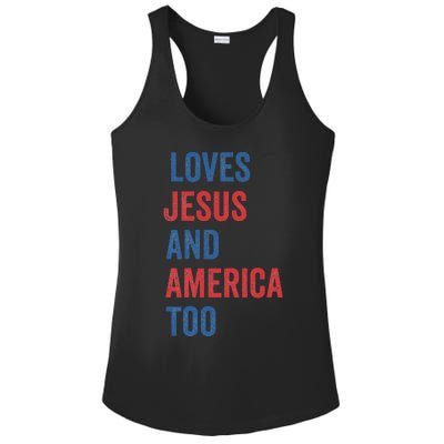 Retro Loves Jesus And America Too God Christian 4th Of July Ladies PosiCharge Competitor Racerback Tank