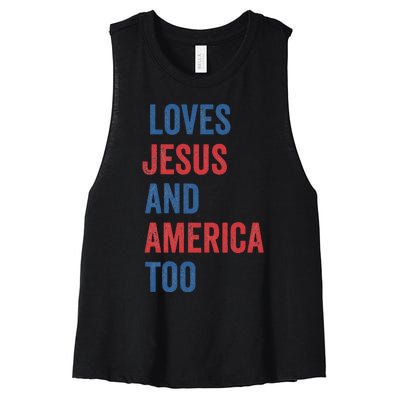 Retro Loves Jesus And America Too God Christian 4th Of July Women's Racerback Cropped Tank