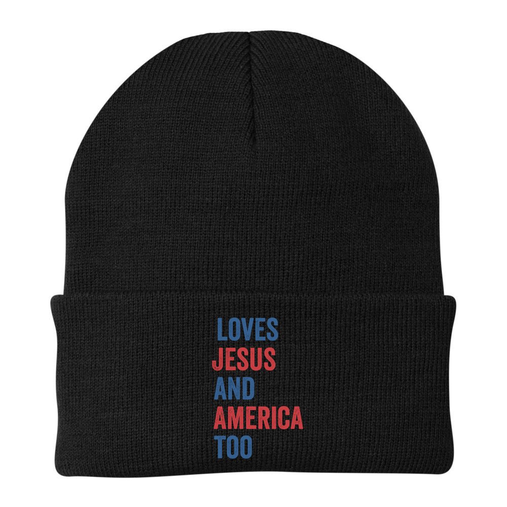 Retro Loves Jesus And America Too God Christian 4th Of July Meaningful Gift Beanie