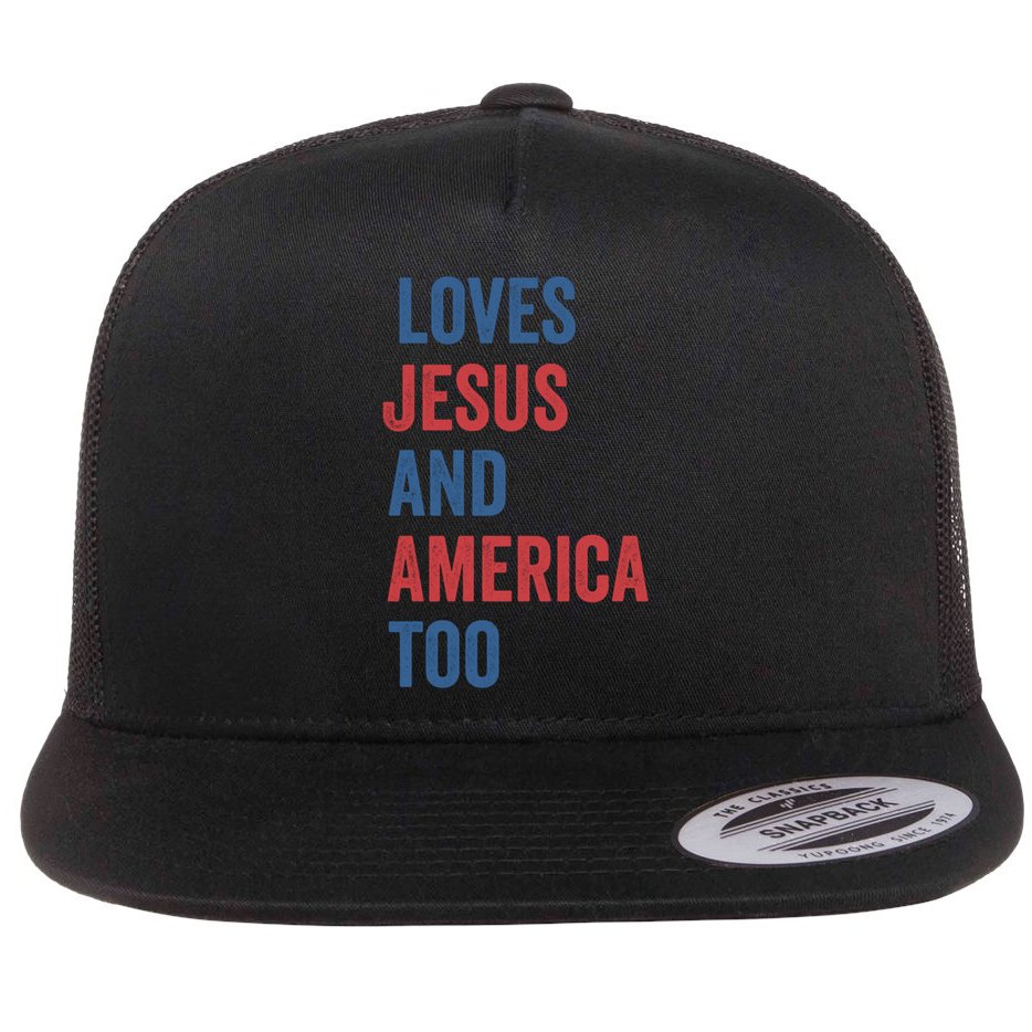Retro Loves Jesus And America Too God Christian 4th Of July Meaningful Gift Flat Bill Trucker Hat