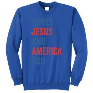 Retro Loves Jesus And America Too God Christian 4th Of July Meaningful Gift Sweatshirt