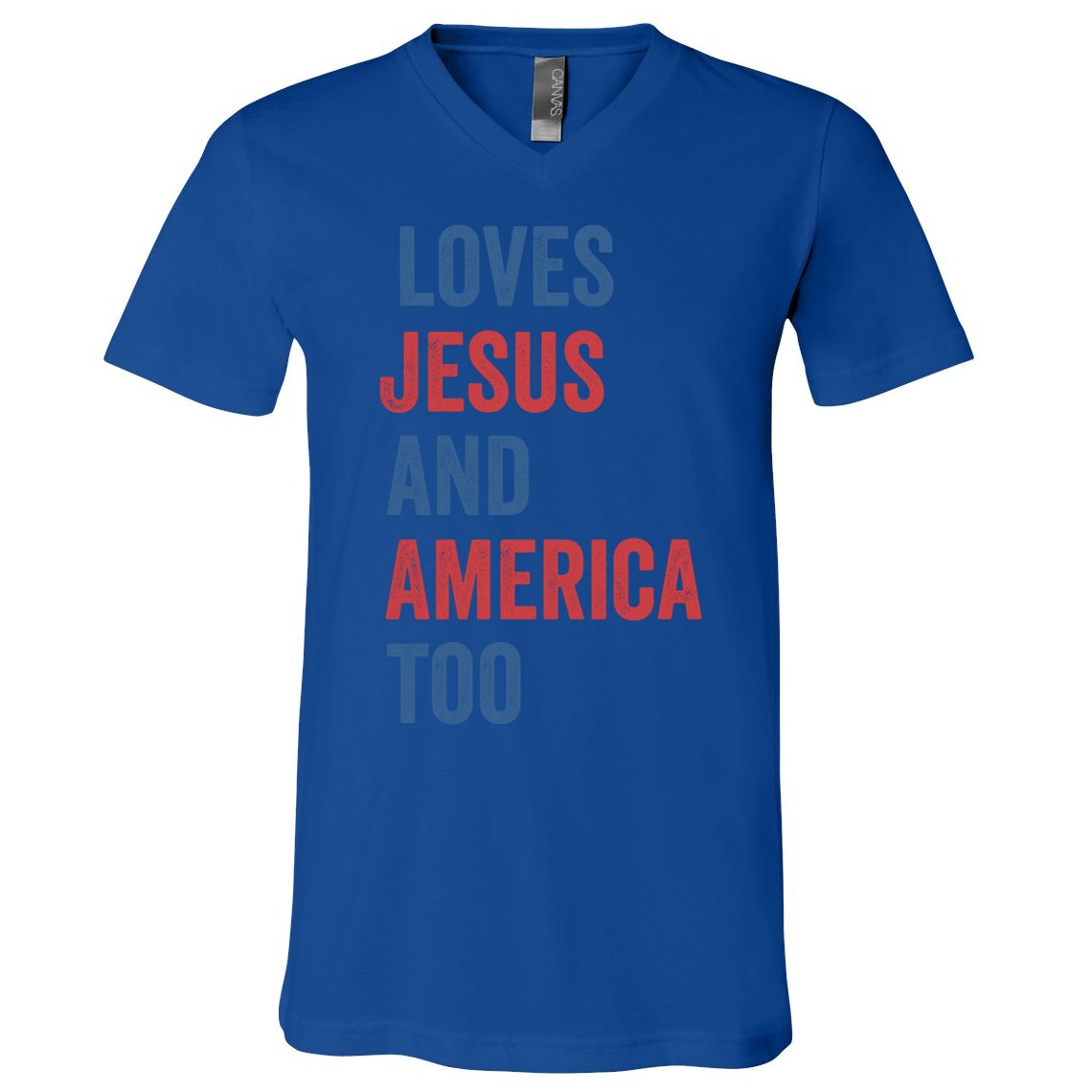 Retro Loves Jesus And America Too God Christian 4th Of July Meaningful Gift V-Neck T-Shirt