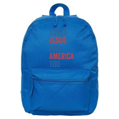 Retro Loves Jesus And America Too God Christian 4th Of July Meaningful Gift 16 in Basic Backpack