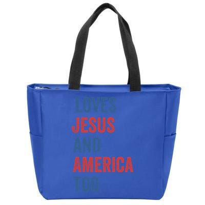 Retro Loves Jesus And America Too God Christian 4th Of July Meaningful Gift Zip Tote Bag