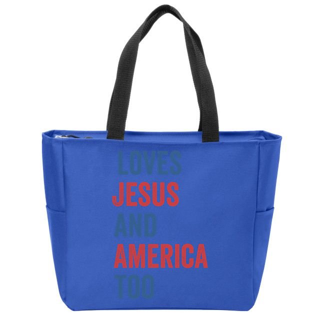 Retro Loves Jesus And America Too God Christian 4th Of July Meaningful Gift Zip Tote Bag