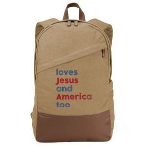 Retro Loves Jesus and America Too God Christian 4th of July Cotton Canvas Backpack