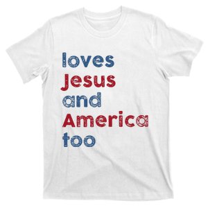 Retro Loves Jesus and America Too God Christian 4th of July T-Shirt