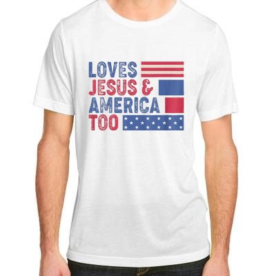 Retro Loves Jesus and America Too God Christian 4th of July Adult ChromaSoft Performance T-Shirt