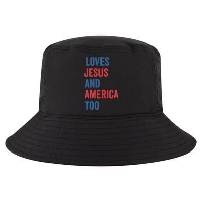 Retro Loves Jesus And America Too God Christian 4th Of July Cool Comfort Performance Bucket Hat