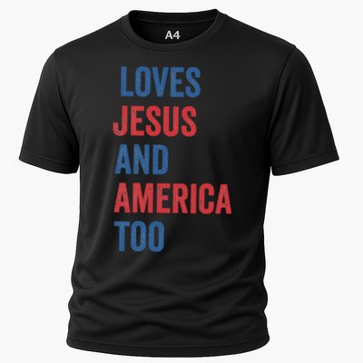 Retro Loves Jesus And America Too God Christian 4th Of July Performance Shirt