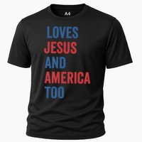 Retro Loves Jesus And America Too God Christian 4th Of July Cooling Performance Crew T-Shirt