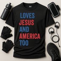 Retro Loves Jesus And America Too God Christian 4th Of July Cooling Performance Crew T-Shirt