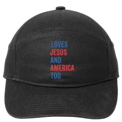 Retro Loves Jesus And America Too God Christian 4th Of July 7-Panel Snapback Hat