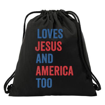 Retro Loves Jesus And America Too God Christian 4th Of July Drawstring Bag