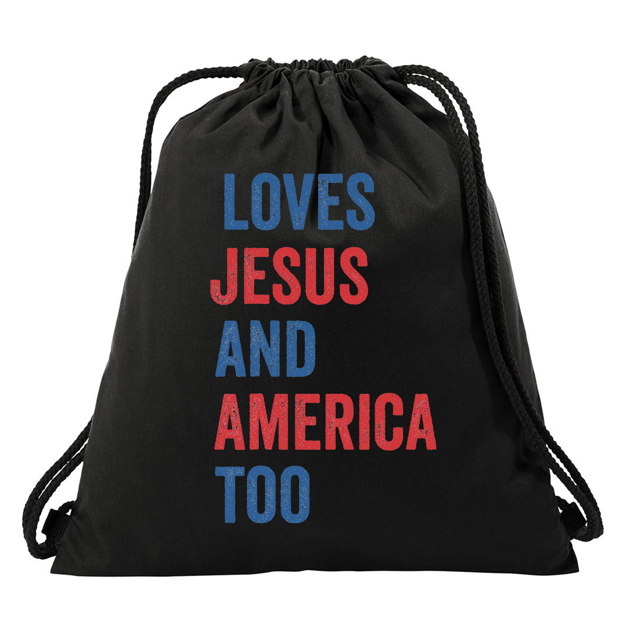 Retro Loves Jesus And America Too God Christian 4th Of July Drawstring Bag