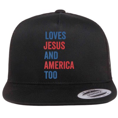 Retro Loves Jesus And America Too God Christian 4th Of July Flatbill Hat