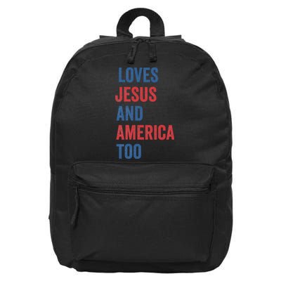 Retro Loves Jesus And America Too God Christian 4th Of July 16 in Basic Backpack