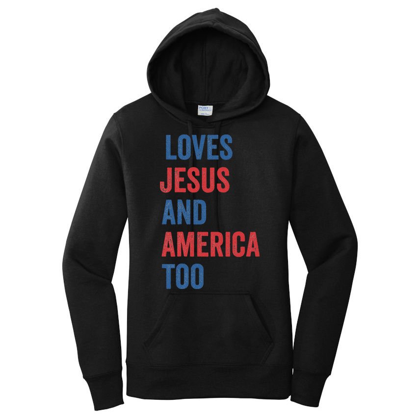 Retro Loves Jesus And America Too God Christian 4th Of July Women's Pullover Hoodie