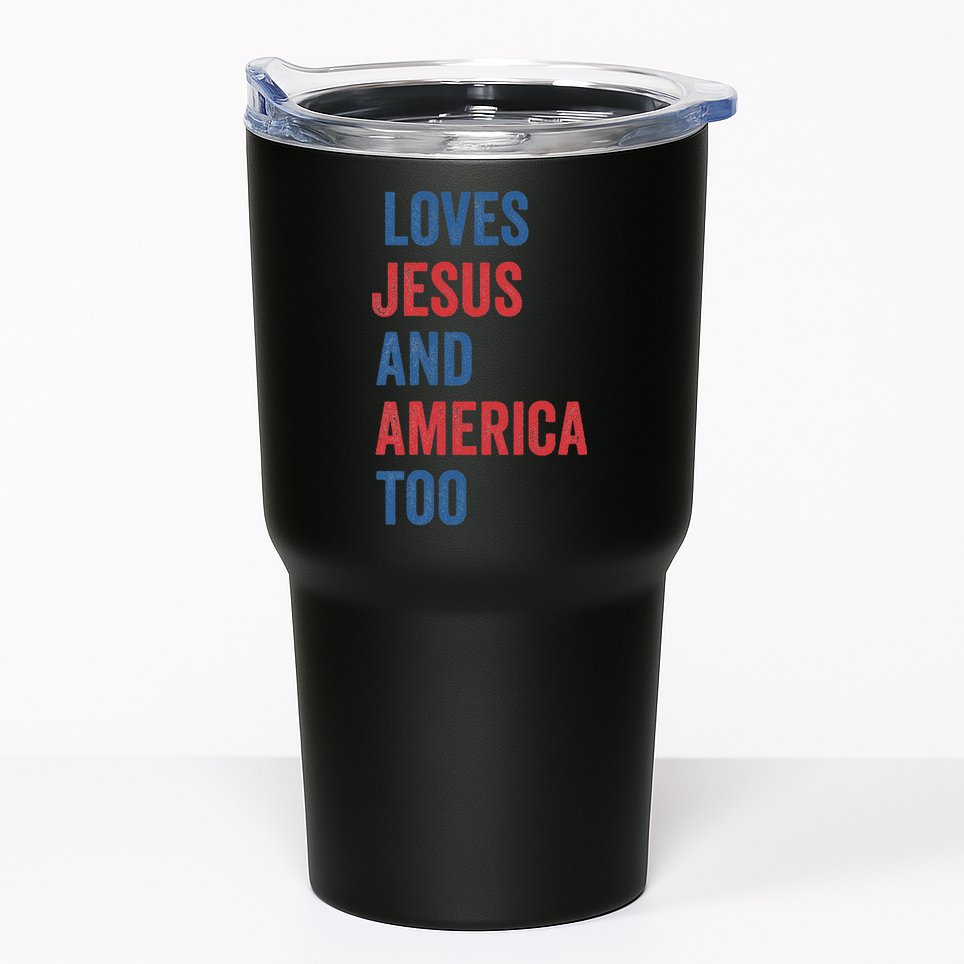 Retro Loves Jesus And America Too God Christian 4th Of July Tumbler