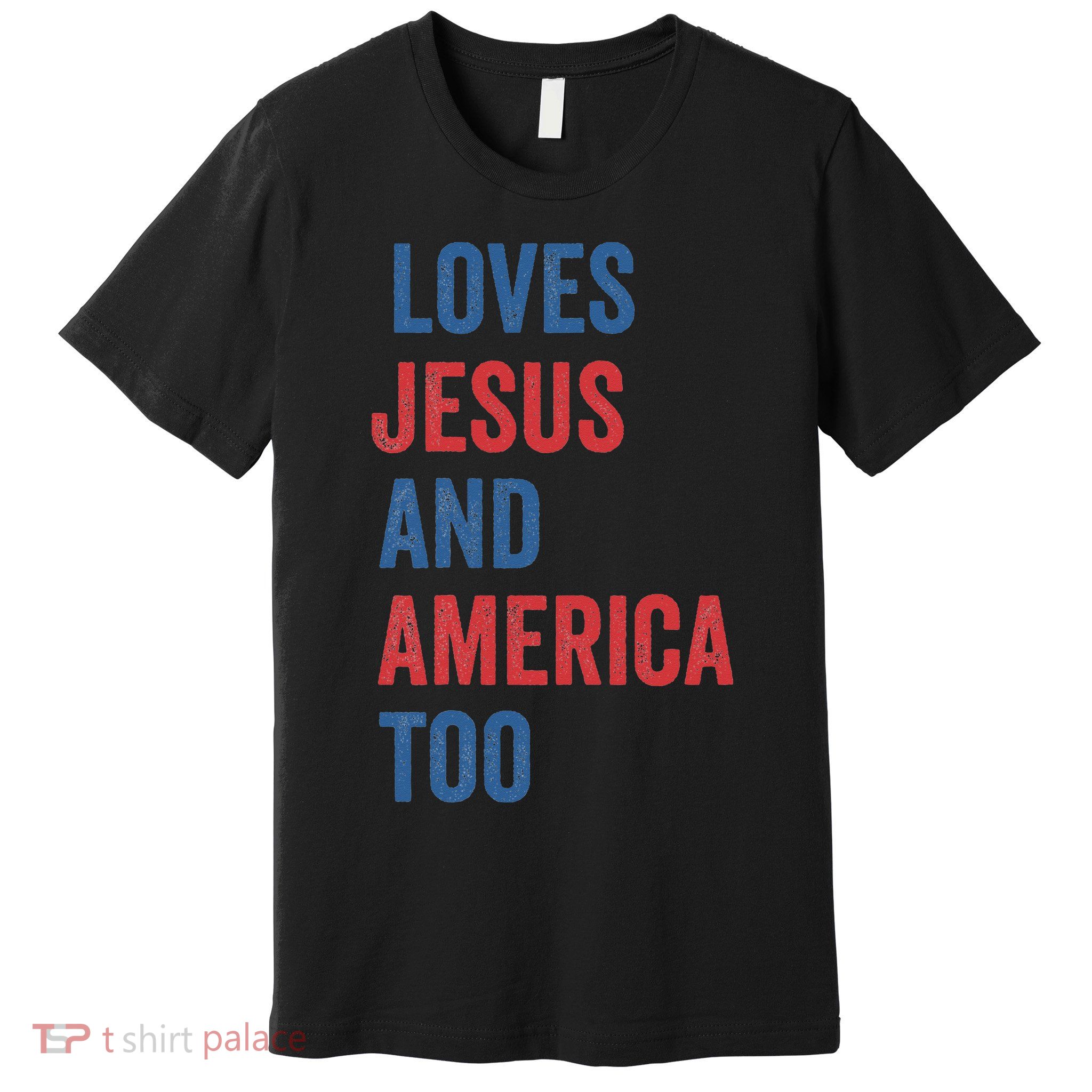 Retro Loves Jesus And America Too God Christian 4th Of July Premium T-Shirt