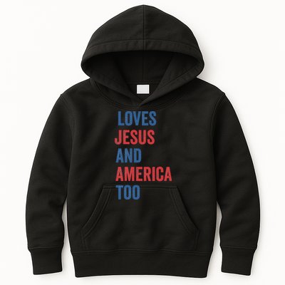 Retro Loves Jesus And America Too God Christian 4th Of July Kids Hoodie
