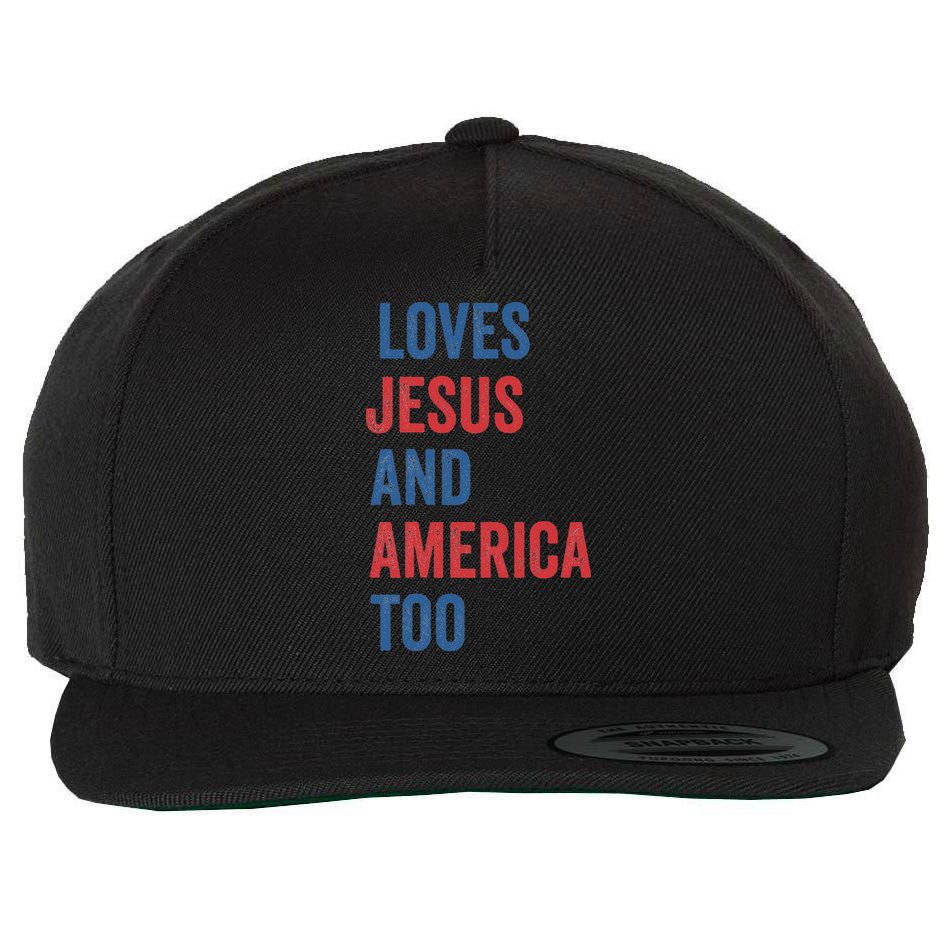 Retro Loves Jesus And America Too God Christian 4th Of July Wool Snapback Cap