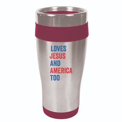 Retro Loves Jesus And America Too God Christian 4th Of July 16oz Travel Tumbler